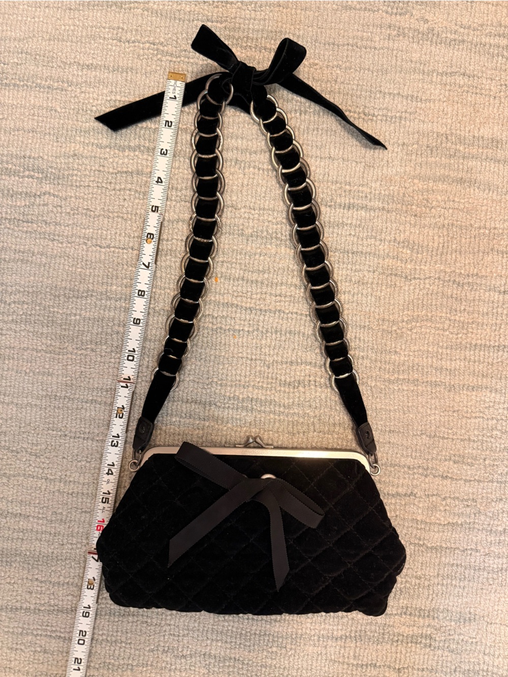Marc Jacobs Black Quilted Velvet Shoulder Bag with Bow